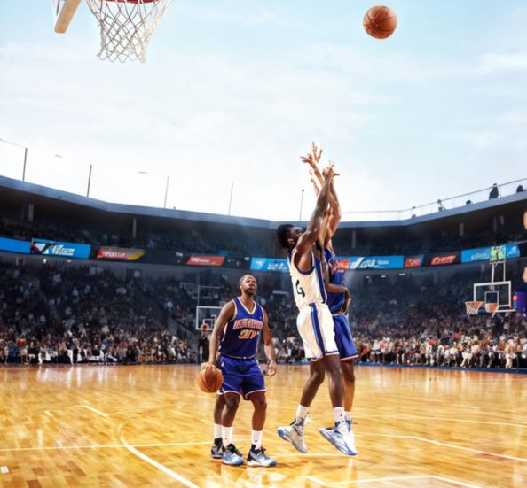 xciting Basketball Match in a Colorful Arena